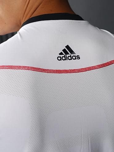 фирменные adidas: Мужская спортивная футболка Adidas - Цвет: белый с черными и красной — 2
