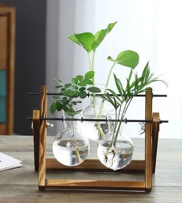 Декоративные колбы • Деревянная подставка • 3 стеклянные колбочки •