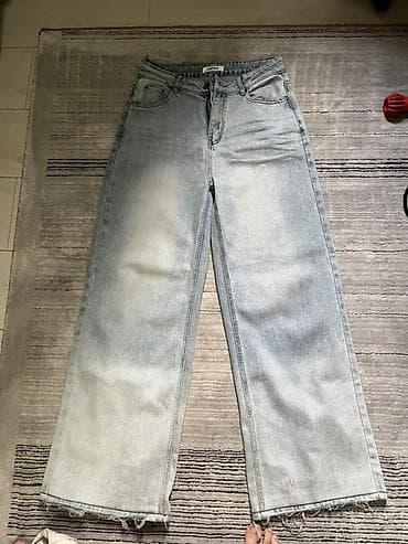 Джинсы: Джинсы, Прямые, Средняя талия, С бахромой, L, XL — 1