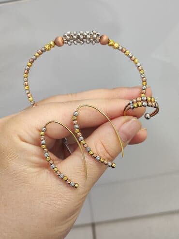 набор пандора: Серебро 925 напыление золото Серебряный комплект + браслет Дизайн — 1