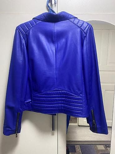 Плащи: Куртка-косуха женская, ярко-синяя (электрик) - Материал: натур кожа — 1