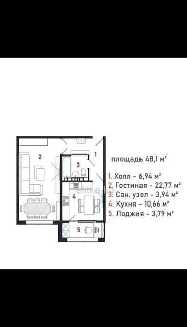 сдается квартира в кара балте: 1 комната, 48 м², Элитка, 9 этаж, Дизайнерский ремонт — 9