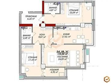 3 room: 3 комнаты, 110 м², Элитка, 5 этаж, Готовая ПСО (под самоотделку) — 3