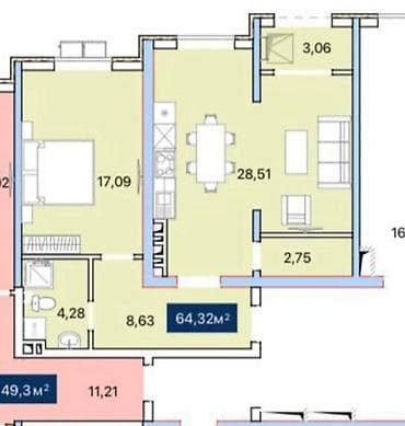 107: 2 комнаты, 64 м², Элитка, 3 этаж, Готовая ПСО (под самоотделку) — 2