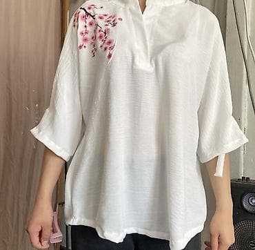 Жеке буюмдар: Свободная женская блуза из легкой ткани белого цвета. Полупрозрачная — 1