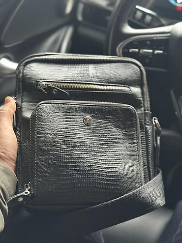 Клатчи: Мужская сумка через плечо (кросс-боди) - Материал: черная фактурная — 4