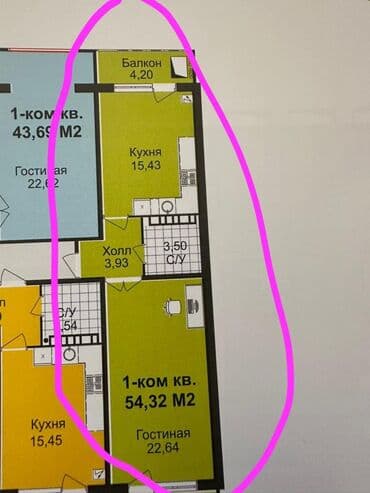 stroka.kg продажа квартир: 1 комната, 54 м², 108 серия, 4 этаж, ПСО (под самоотделку) — 1