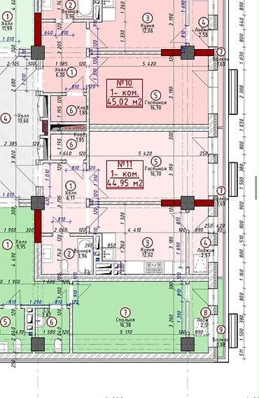1 комната, 45 м², Ботанический сад Элитка, ПСО (под самоотделку) — 9