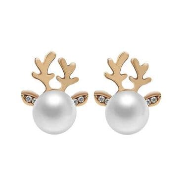 свадебные платья с открытой спиной: Серьги Г с жемчугом и декоративными элементами в виде золотистых рожек — 3