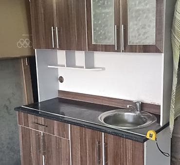 стол с тумбой офисный: Кухонный гарнитур, цвет - Коричневый, ДСП — 7