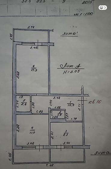 квартиры джал: 2 комнаты, 55 м², 106 серия, 6 этаж, Евроремонт — 6