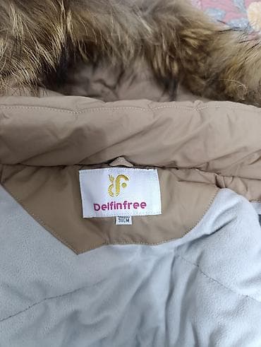 Платья: Детские зимние пуховики Delfinfree, цвет бежевый - Размеры на ярлыке — 3