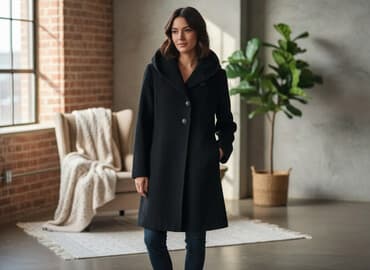 черное пальто с капюшоном: Пальто с капюшоном размер М — 1