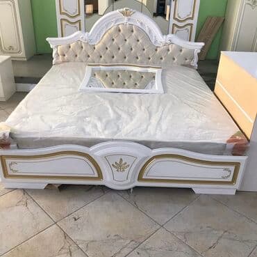 садовая мебель бишкек: Спальный гарнитур, Б/у, Двуспальная кровать, Комод, Тумба, МДФ, Самовывоз, цвет - Белый — 4