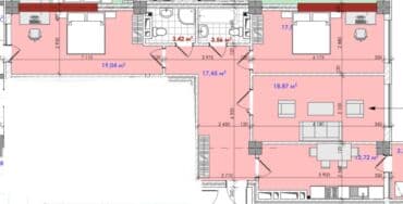 комната ик: 3 комнаты, 97 м², Элитка, 8 этаж, ПСО (под самоотделку) — 1