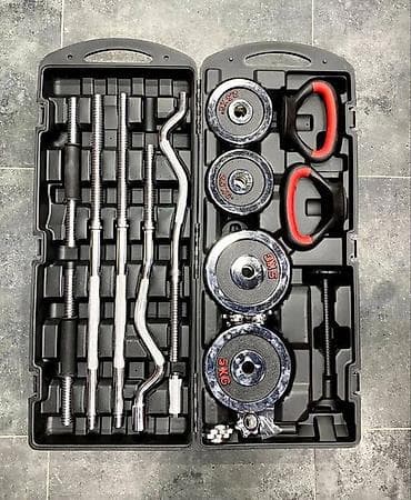 слики: Разборный силовой набор в кейсе: гантели, штанга, грифы и блины 58 кг — 1