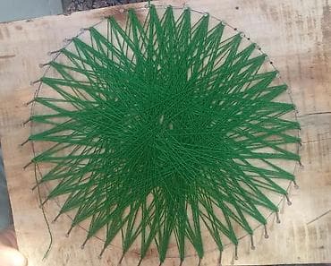 зелен: Панно в технике изонить (string art) - Ручная работа: на деревянном — 1