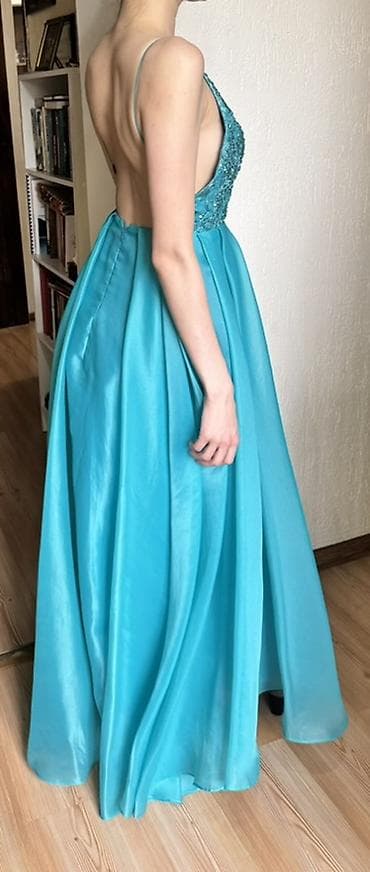 нюда: Вечернее платье бирюзового цвета с открытой спиной Handmade - — 2