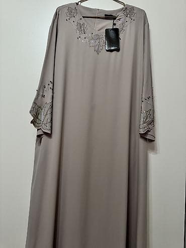 вечернее платье серо: Вечернее платье, Длинная модель, С рукавами, Стразы, 3XL — 1