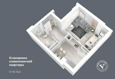 алтын казык ж м: 1 комната, 43 м², Элитка, 6 этаж, ПСО (под самоотделку) — 3