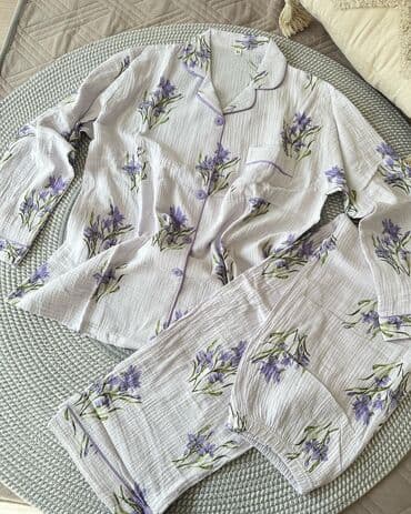 джинсова сорочка: Пижама, Муслин, Китай, На пуговицах, 2XL, M, L — 4