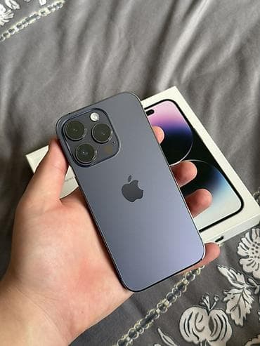 14 про обмен: IPhone 14 Pro, Б/у, 256 ГБ, Deep Purple, Защитное стекло, Чехол, Кабель, 79 % — 2