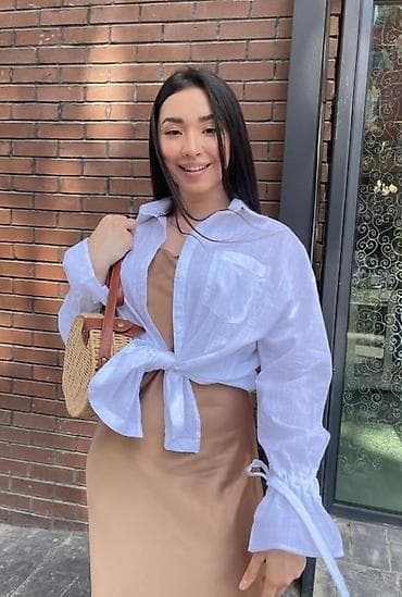 льняное: Летняя женская рубашка из легкой полупрозрачной ткани - Цвет: белый - — 1