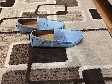 Мужские лоферы мокасины, голубые - Материал верха: замша/нубук