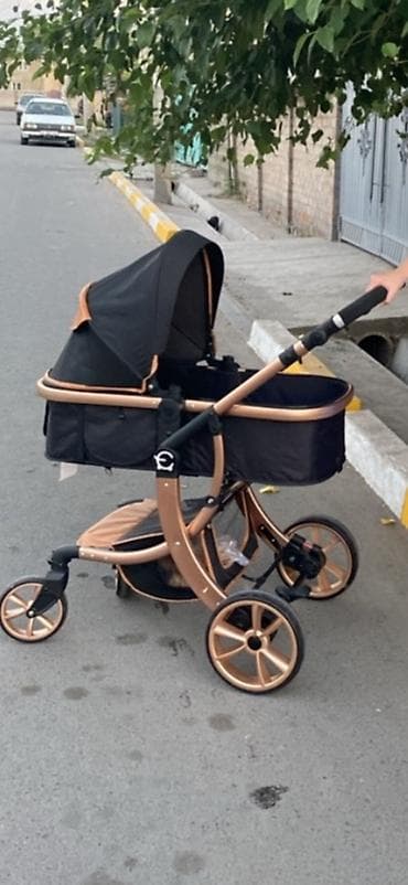 Детская коляска-люлька 2-в-1 (прогулочный блок/люлька), цвет: черный с