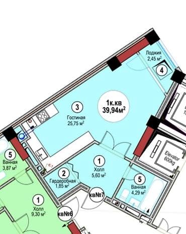 Продажа квартир: 1 комната, 40 м², Элитка, 3 этаж, Готовая ПСО (под самоотделку) — 1