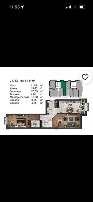 недостроенный дом: 2 комнаты, 82 м², Элитка, 5 этаж, Готовая ПСО (под самоотделку) — 2
