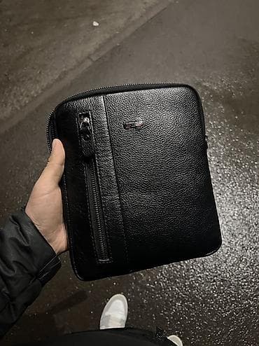 Шарфы, палантины: Сумка-планшет мужская, вертикальная, черная - Материал: фактурная — 4