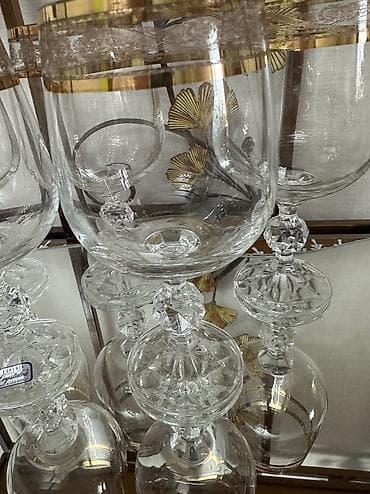 урановое стекло: Бокалы «Богемия» с золотыми каёмками — 5