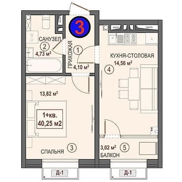 селекция квартиры: 1 комната, 41 м², Элитка, 9 этаж, Евроремонт — 2