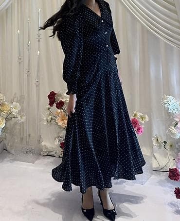 платья в горошек: Платье миди в горошек - Цвет: чёрный с мелким белым горошком - Длина — 2