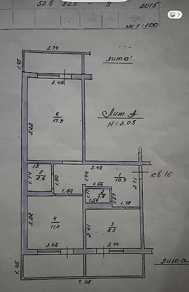 106 квартира: 2 комнаты, 55 м², 106 серия, 6 этаж, Евроремонт — 3