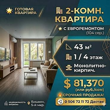 Квартиры: 2 комнаты, 435 м², 104 серия, 1 этаж, Евроремонт — 1