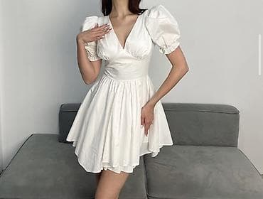 белое платье футляр: Повседневное платье, Лето, Короткая модель, Хлопок, S — 4