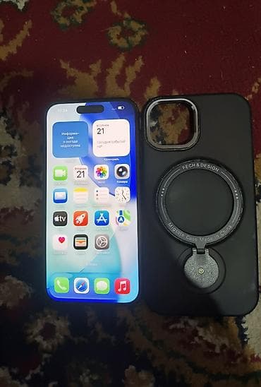 Техника и электроника: IPhone 15, Б/у, 128 ГБ, Черный, Чехол, 80 % — 2