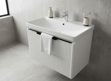 тумбочка с мойками: Тумба для ванны, С раковиной, цвет - Белый — 1