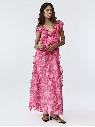 Жеке буюмдар: Платье макси розового цвета с принтом и воланами. Бренд Sela,размер — 1
