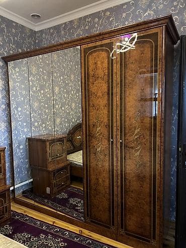 third edition solution: Спальный гарнитур, Б/у, Комод, Шкаф, Двуспальная кровать, МДФ, Бесплатная доставка, цвет - Коричневый — 2