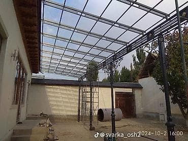 зонт уличный: Навес, Другая форма, Металл, Поликарбонат, Установка — 2