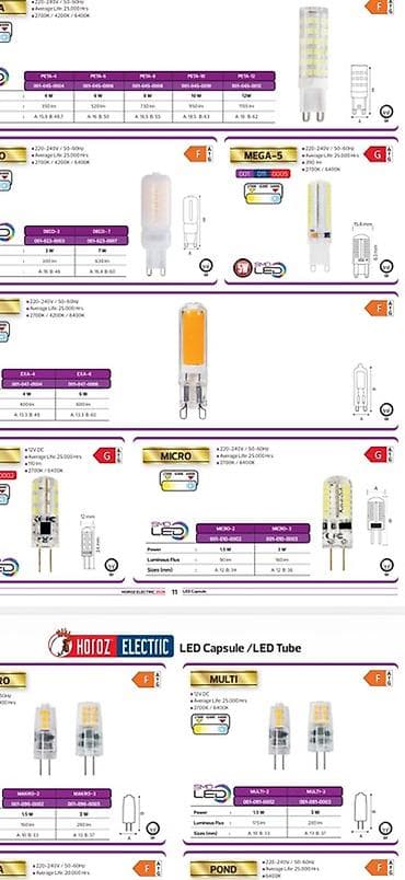 Лампочки: LED-лампы Horoz Electric (капсульные и трубчатые) Типы и серии: - — 1