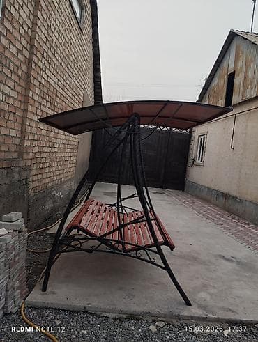 стол и стул для гостиной: Садовые качели Металл, Со спинкой, С крышей — 3