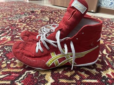 Борцовки Asics высокого голенища - Цвет: красный с белыми шнурками и