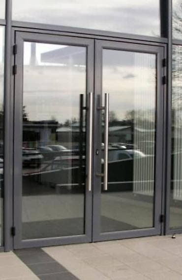 антрацит цвет окна: Двери для домов и квартир, Стеклянная, Двухстворчатая, C терморазрывом, цвет - Серый — 2