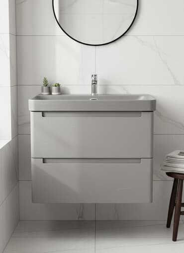 тумбочка с мойками: Тумба для ванны, С раковиной, цвет - Серый — 1