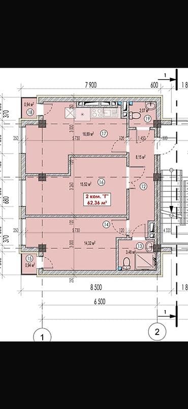 nova grand: 2 комнаты, 62 м², 3 этаж, Готовая ПСО (под самоотделку) — 1
