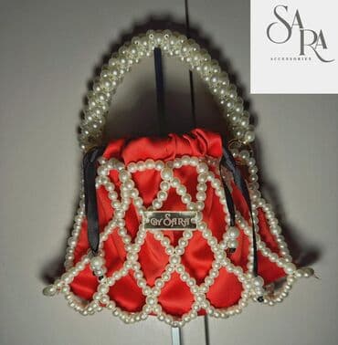 свадебное платье в стиле прованс: Аксессуары из жемчужных бусин: наплечное украшение + сумка - — 6